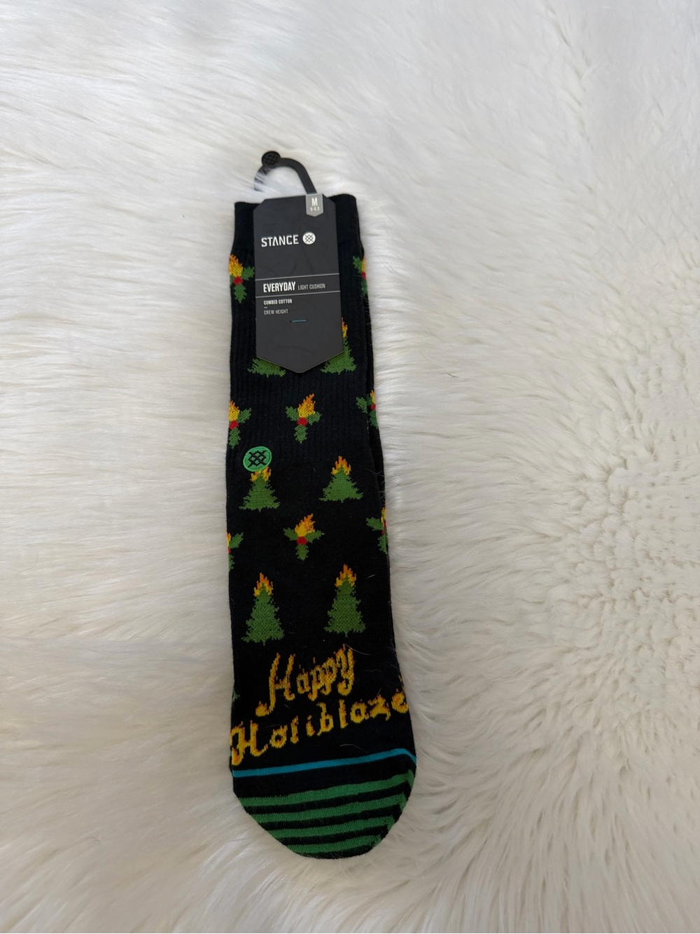 Stance Black Holiday Tree & Flame Crew Socks Sz M 6-8.5